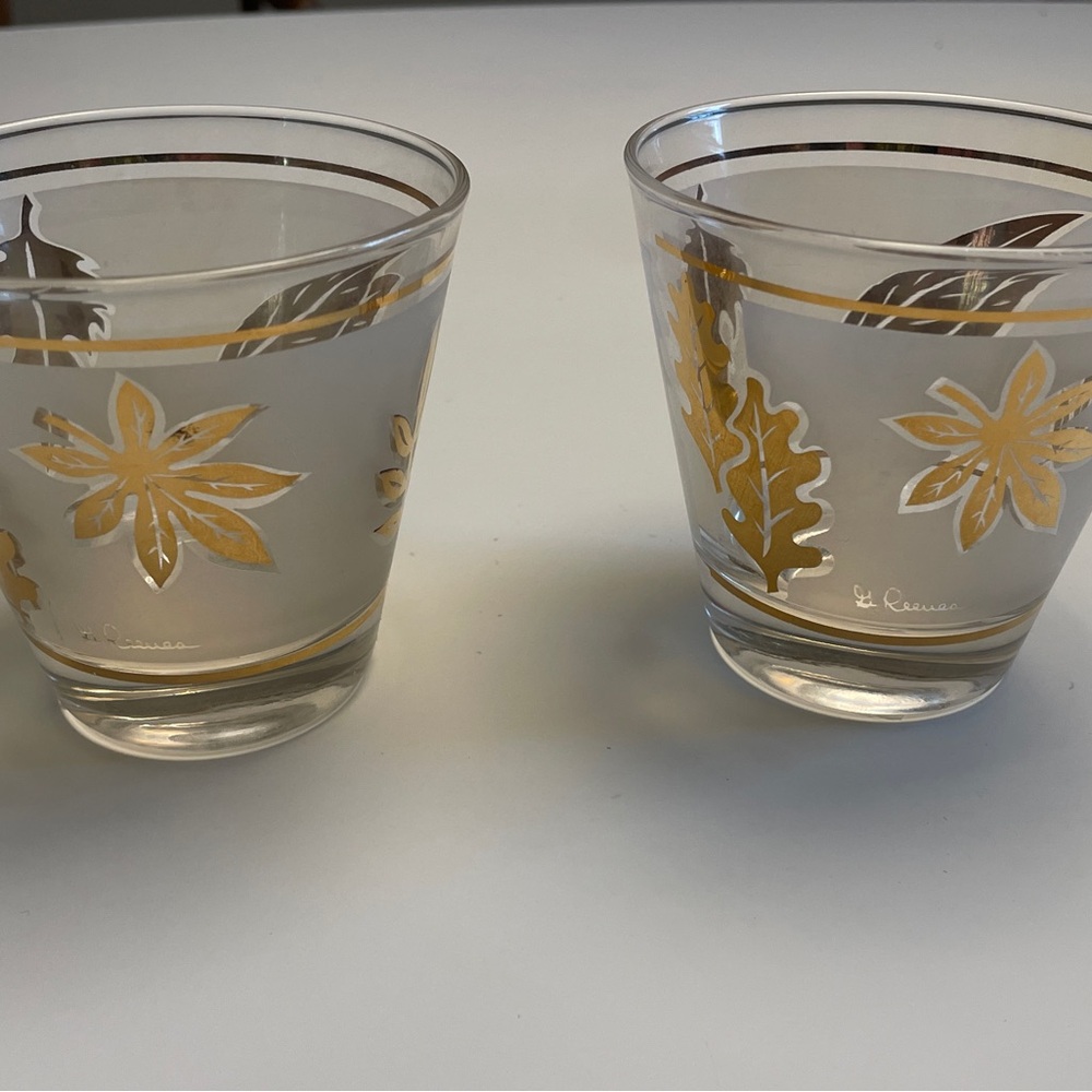 Vintage Libbey Golden Foliage Glassware Set MCM Gold Leaf Ice Bucket 7pc - Picture 6 of 11
